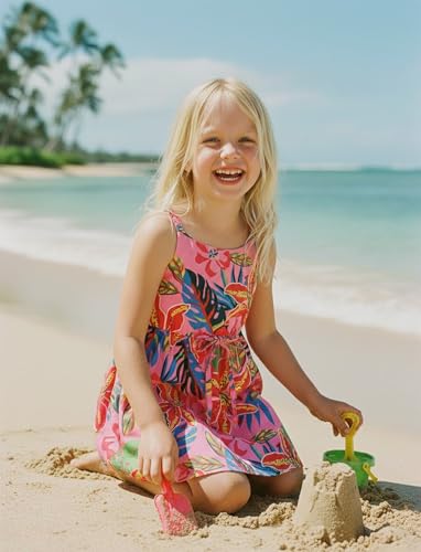 Image of PATPAT Girls Summer Dress Hawaiian Floral Beach Tropical Sundress 2-7 Years