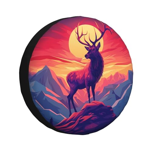 Image of Abstract Mountain Sunset and Deer Spare Tire Cover Wheel Protectors Weatherproof Deer Pattern Wheel Covers Universal Fit for Trailer RV SUV Truck Camper Travel Trailers Accessories 17 Inch