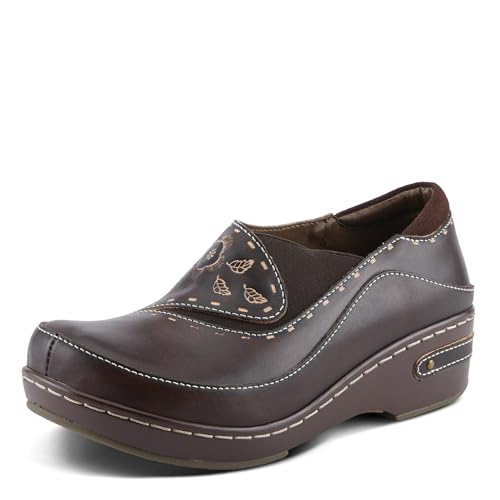 Image of Spring Step L'Artiste Burbank Leather Clogs for Women | Designer Hand-Painted Slip-On Shoes | Ladies Casual Platform Clog for Work, Brown Nubuck EU 42 / US 10.5-11