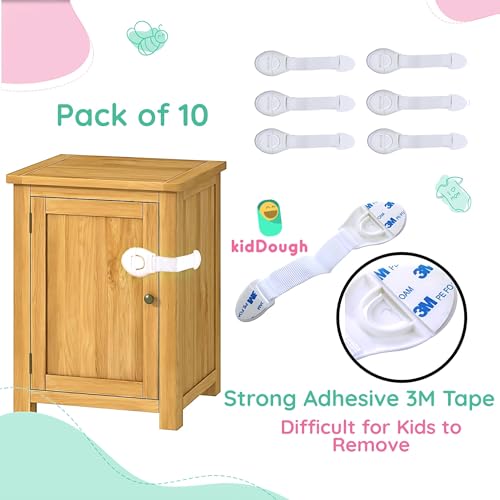 KidDough Furniture Safety Locks for Kids - Pack of 10 White Locks, Child Safety Locks for Drawers, Cabinets, Fridge, Cupboard Lock, Baby Proofing Product, Strong and Adhesive Safety Locks (Image - 4)