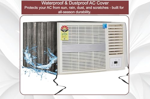 Image of The Furnishing Tree Window AC Cover for 1 Ton Capacity PVC Waterproof and Dustproof Wooden Pattern Black