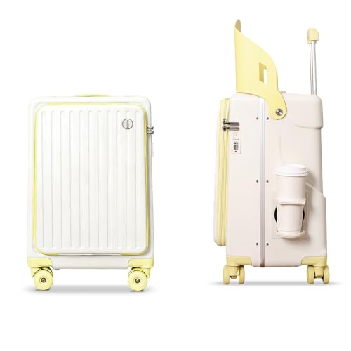 CELIMS PopSeat - Maleta con asiento infantil | 55x35x25 | Puerta USB | Ruedas ultra resistentes con freno | Portavasos | Candado, blanco, amarillo, 55x35x25cm, Maleta cabina Easyjet