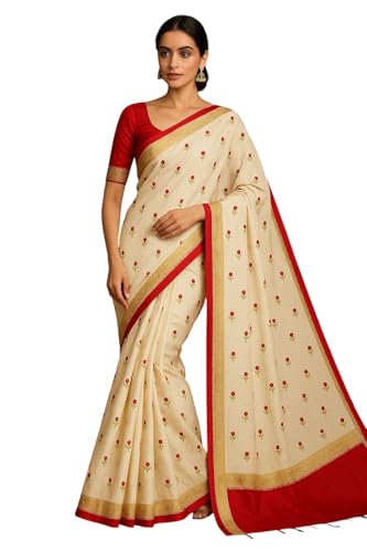 Image of Women's Glory Traditional Bengali Gorod Sarees Durga Puja Garad Silk Kanjivaram Goroder Lal Paar Sada Border Handloom Sari Banarasi Soft lichi Handmade Zari Buti Sadi