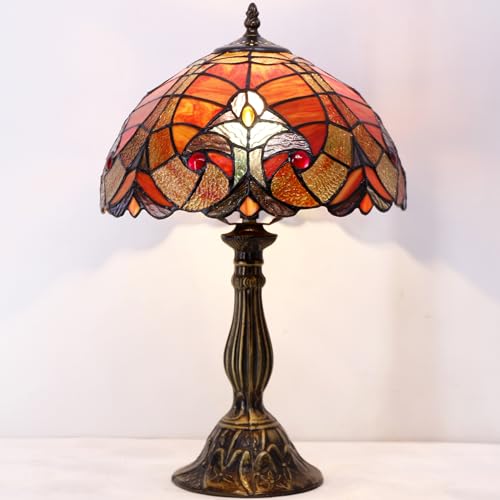 Image of WERFACTORY Tiffany Lamp Red Liaison Stained Glass Table Bedside Lamp