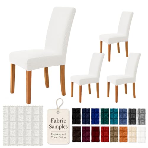 YEMYHOM Dining Chair Covers Set of 4, Stretch Parsons Chair Slipcovers, Super Soft Removable Washable Kitchen Chair Protector Cover for Dining Room, Restaurant, Banquet (White)