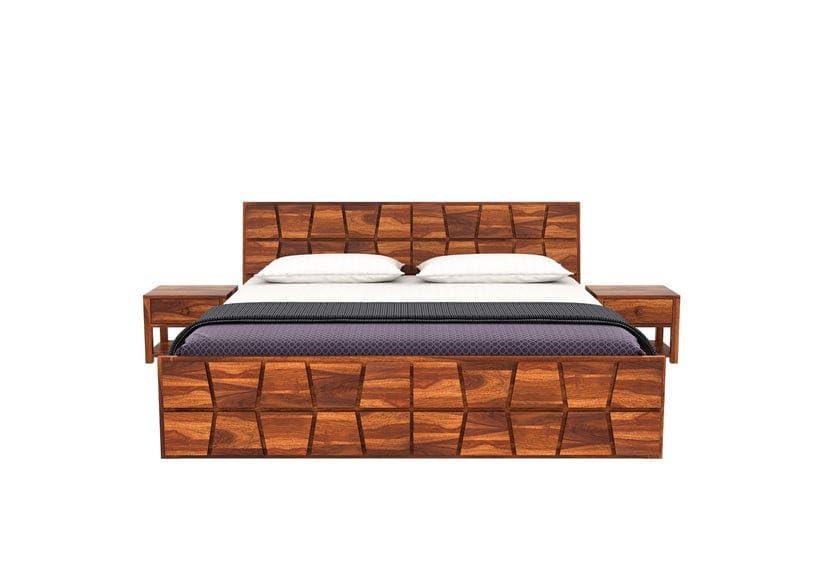 Image of SANKAT MOCHAN Industries Solid SHEESHAM Honey Brown Wooden King Size Bed Double Bed Furniture for Bedroom, Living Room, Home & Hostel (Honey Finish) Matters Size (6 * 6.5) (California King)