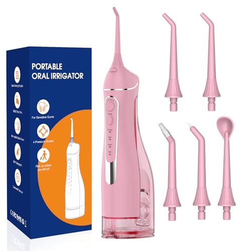 Water flossers for Teeth Pick, Portable Oral Irrigator Dental with 4 Modes 5 Jet Tips, IPX7 Rechargeable Water Tooth Flosser for Braces Sensitive Gum Careï¼Œ300ml Tank for Home Travel Use