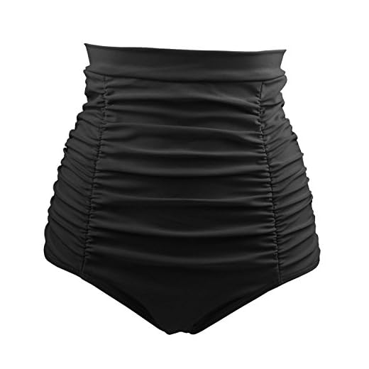 COCOSHIP Black Women's Retro Solids High Waisted Bikini Bottom Ruched Swim Short Tankinis S(FBA)