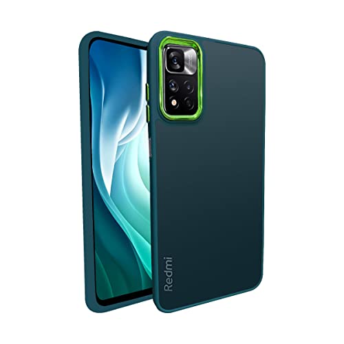 Image of A rtistque Frosted Translucent Back Cover Case for Xiaomi 11i 5G / 11i HyperCharge 5G | Electroplated Chrome Ring | Raised Camera Edges for Protection | Smooth Sides TPU - Green