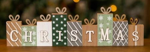 Marco Paul Wooden Christmas Decorations Ornaments Xmas 3d Sign Fireplace Decorations Christmas Table Decoration Centrepiece Standing Welcome Sign Plaque Sage Xmas Decoration For Indoor 45cm