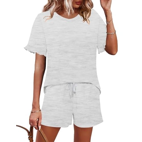 Ivicoer 2 Piece Sets for Women Casual Summer Loungewear Short Sleeve Tops and Elastic Waist Shorts with Pockets