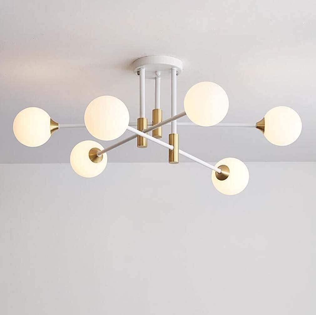 Suspension design nordique en verre et structure créative à 6 lampes