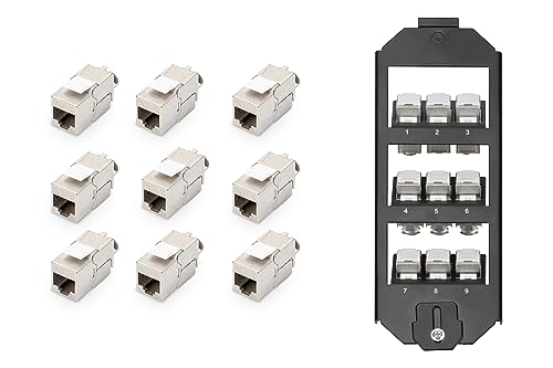 Prise de sol réseau RJ45 DIGITUS métallique noire avec 9 modules Keystone Cat-6A 45°