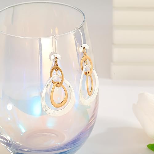 Antique Gold Hammered Disc Drop Earrings Boho Earrings with Two Tone Jewelry Gift4