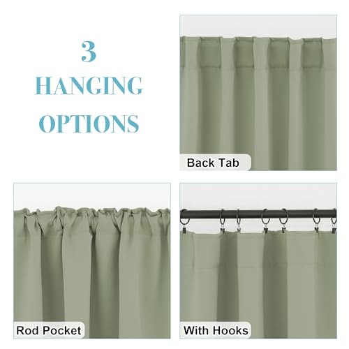 Image of RYB HOME Blackout Curtains for Bedroom, Window Shades Thermal Insulating Privacy Drapes for Living Room Classroom Kitchen Bathroom Dining, Wide 42 x Long 45 inch, Sage, 2 Panels