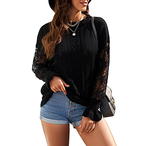 Women Lace Hollow Out Crochet Batwing Long Sleeve Crewneck Sweaters Winter Knit Pullover Jumper Tops,Black,Xxl #TOP29