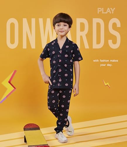 Image of 3BROS Unisex Pure Cotton Short Sleeve Kids Night Dress for Boys & Girls Nightwear /Sleepsuit /Sleepwear /Loungewear Night Suit for Boys and Girls Top and Pyjama Combo Set