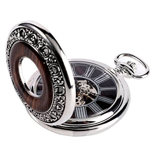TOSLEJF Vintage Wood Mechanical Pocket Watch Roman Numerals Creative Carving Flower Dial Wooden Watches Pendant Chain Gifts steampunk buy now online