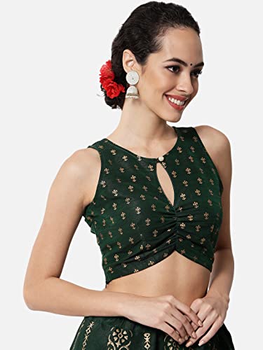 Image of studio rasa Women's Dupion Hand Block Printed Readymade Top for Festive Wedding Party