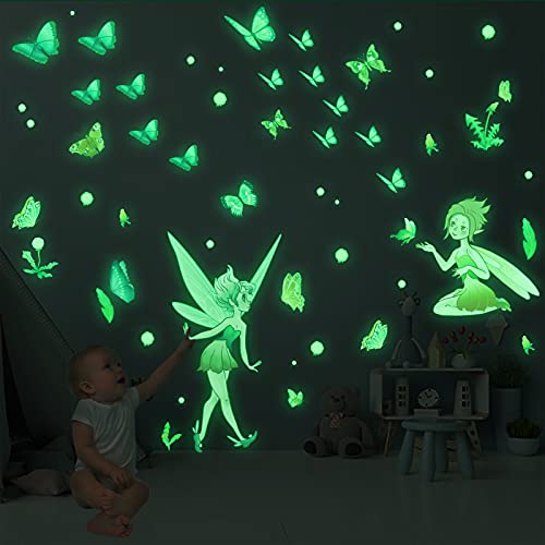 Lamdgbway Fleur Fée Stickers Muraux Glow In The Dark Butterfly Floral Fairy Creative Autocollants Lumineux Pour Enfants Filles Chambre Salon Décoration De La Maison Cadeaux Fleur Fée Cover