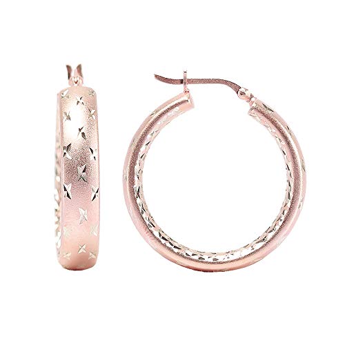 Lecalla Sterling Silver Jewelry Rose Gold-Plated Diamond-Cut Hoop Earring For Women 30Mm #TOP1