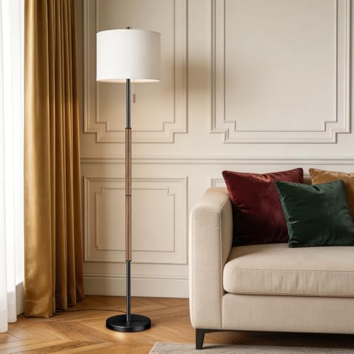 Dark Brown Floor Lamp with 13.2" Linen Shade and 3 Color Temps for Study - image 1