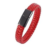 Skcess Bracelets pour Homme Le Noir， Bijoux Bracelet Homme Bracelet en Cuir Tressé À Boucle Magnétique de Style Simple Acier Inoxydable 18.5cm