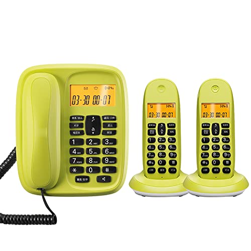 CAFIEDR Teléfono de Escritorio para el hogar, teléfono Fijo + teléfono inalámbrico - con Bloqueador de Llamadas molestas del 100 por ciento y Pantalla LCD - Llamada Entre Tres - (Verde 2)
