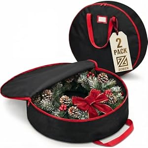 ZOBER 2 Pack Oxford Christmas Wreath Storage Container 24 Inch – Wreath Bag for Artificial Wreaths Box – Waterproof Fabric, Dual Zippered Wreaths Storage Bag With Strong Durable Handles – Black