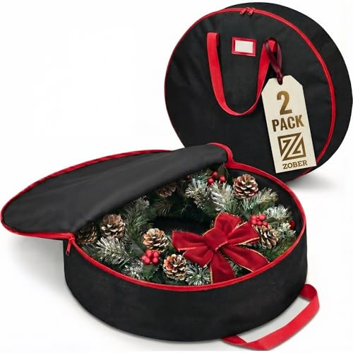 ZOBER 2 Pack Oxford Christmas Wreath Storage Container 30 Inch - Wreath Bag for Artificial Wreaths Box - Waterproof Fabric, Dual Zippered Wreaths Storage Bag With Strong Durable Handles - Black by ZOBER - Used condition - US$10.69