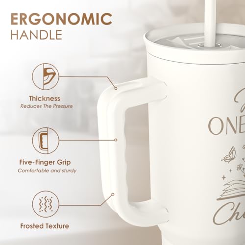 Image of SANDJEST Book Lover Gifts for Women, Just One More Chapter Tumbler with Handle, Stainless Steel Insulated Coffee Travel Mug Cup, Gifts for Women Girls Bookworm on Christmas Birthday, 40oz