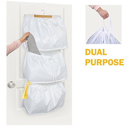 Hanging Laundry Hamper with 3 Detachable Bags, Easily Turn into Easy-to-Carry Laundry Sack, Over-The-Door Steel Hook Included (17.7” x 43”)