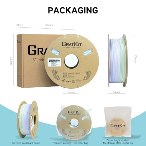 Image of Gratkit Matte Rainbow PLA Filament 1.75mm, Color Change 3D Printer Filament, + /-0.03mm, Multicolor Gradient 3D Printing Filament High Speed Matte Rainbow Frosting Cake