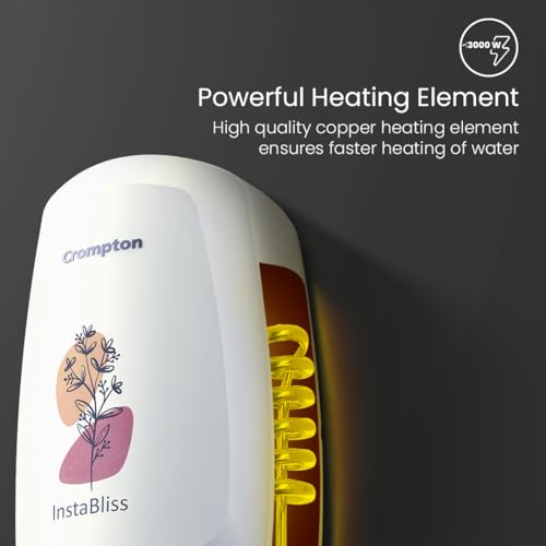 Image of Crompton InstaBliss|5L|3000-Watts Powerful Heating|Electric Instant Water Heater (Geyser) for home|High Grade SS Tank with Advanced 4 Level Safety|Rust-Proof|White|Wall Mounting