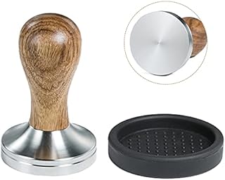 CreepyParty Coffee Tamper 51mm Espresso Press with Mat 304 Stainless Steel Base Wooden Handle for Coffee Grounds Barista Espresso Machines Accessory
