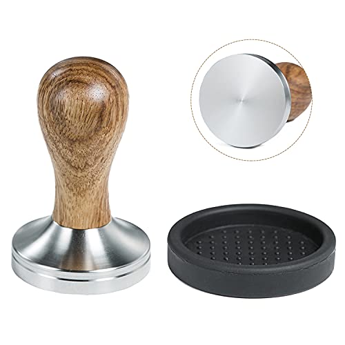 Image of CreepyParty Coffee Tamper 51mm Espresso Press with Mat 304 Stainless Steel Base Wooden Handle for Coffee Grounds Barista Espresso Machines Accessory