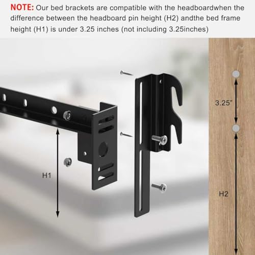 4pcs Black Bolt on to Hook on 711 Bed Frame Conversion Brackets On Headboard Adapter Brackets, AdjustableBed Rail Hook Plate Adapter Headboard AttachmentKit for Attach Bed Rail to Headboard Black
