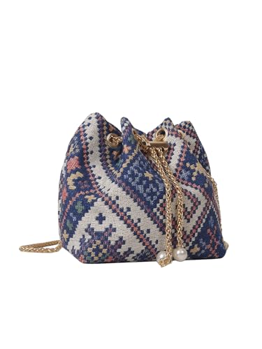 Verdusa Mini Plaid Print Drawstring Tote Bags Casual Handbags Retro Handbag