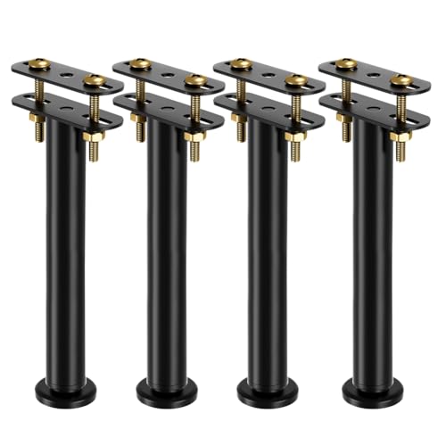 LUPATDY Patas de Cama Ajustables, Juego de 4 - Altura Regulable (25-42 cm) para Base, Somier o Canapé - Soportes Metálicos Robustos para Sofá, Armario o Mueble - Incluye Herramientas - Color Negro