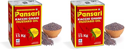 Image of Pansari Brand Kacchi Ghani Mustard Oil 15 kg Tin (Fortified with vitamin A and D) (Pack of 2)