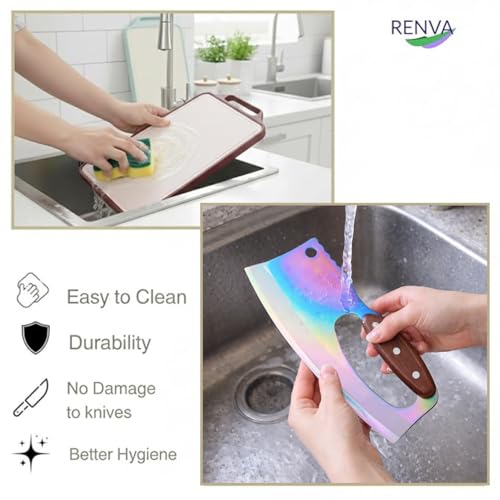 Image of RENVA Stainless Steel Cutting Board,Double Sided Steel Cutting Boards for Kitchen and Premium Carbon Stainless Steel Chef Knife Set with Wooden Handle(Brown, Chopping Board with Knife)