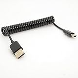 BSHTU Mini USB Cable Spiral Coiled USB 2.0-A to Mini-B 5-Pin Data Sync & Charger Lead Connector 1M (
