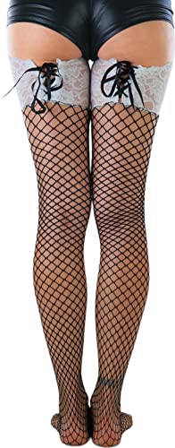 Image of ToBeInStyle Women's Spandex Double Weaves Thigh Hi With Lace Up Lace Top