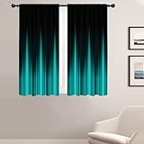 Coxila Teal and Black Window Curtains for Bedroom 42 x 63 Inch Rod Pocket Turquoise Aqua Ombre Dark Gothic Goth Cool Anime Boys Mens Abstract Fun Living Room Treatment Set of 2 Curtain Panels Drapes