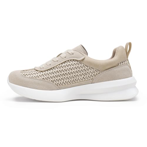 Image of Vepose Women's Retro Platform Sneakers Lightweight Lace Up Walking Shoes | Designer dressy sneakers with memory foam cushioning, grippy sole, and stylish woven or PU looks for work, travel, errands