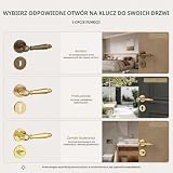 Amerdeco Klamka do drzwi wewnętrznych z szczotkowanego mosiądzu z okrągłą rozetą, zestaw podpórki PZ z europejskim cylindrem, klasyczny design do drzwi wejściowych i wewnętrznych UK0100