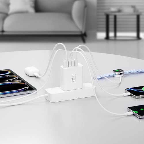 Image of USB C Fast Charger Block, 60W 5 Port Type-C Fast Charger (White)