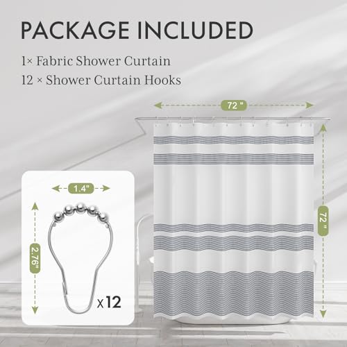 Image of AmazerBath Navy Blue Shower Curtain, Blue and White Striped Bathroom Shower Curtain with 12 Shower Curtain Hooks, Rustic Fabric Blue and White, 72x72 Inches