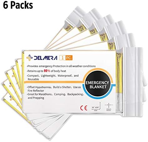 Delmera Emergency Mylar Thermal Blankets (4-10 Pack), 56" x 84". Designed for NASA and Military - Perfect for Outdoors, Hiking, Survival, Marathons or First Aid and Natural Disaster