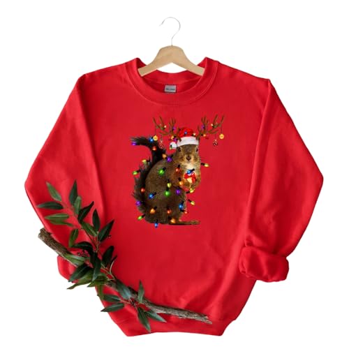 Christmas Squirrel Lights Sweatshirt, Cute Xmas Lights Gift Shirt, Squirrel Lover Christmas Shirt, Xmas Tee Gift, Xmas Hoodie Present, Cozy Winter Shirt, Oversized Shirt, Cute Squirrel Christmas Gift